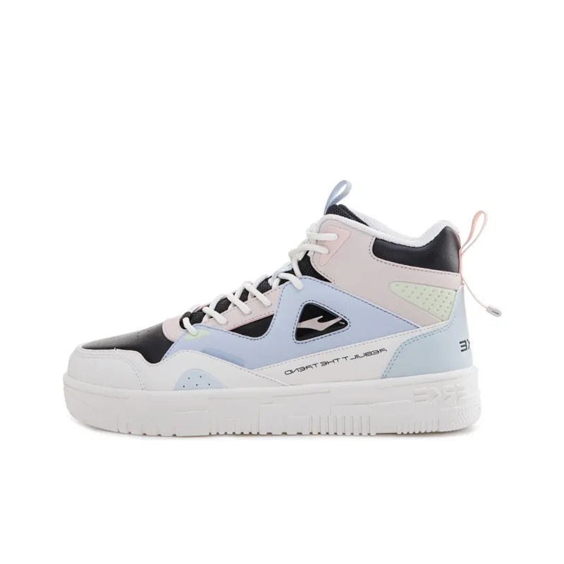Erke Anti Slip Wear Resistant High Top Skateboard Shoes Women's Black White Blue-0