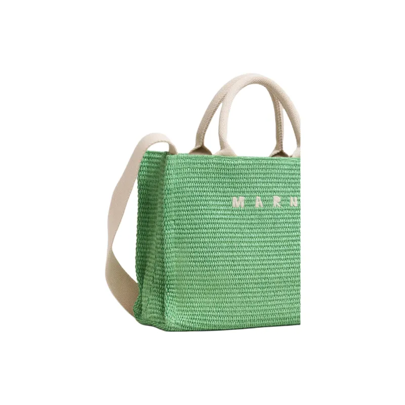 MARNI Raffia Tote Bag, Shopping Bag, Handbag Small Size Women's Green-4