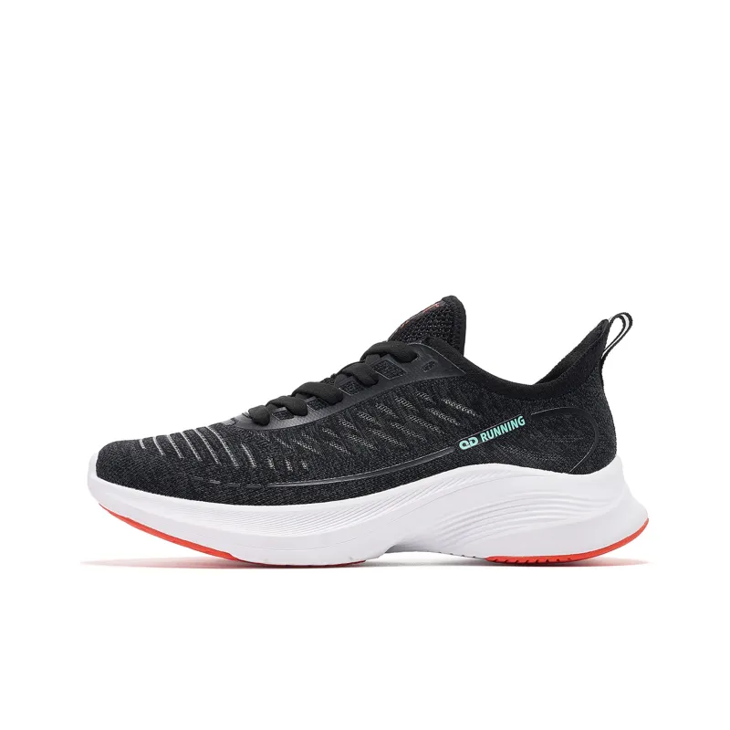 QIAODAN Cushioned Slip Resistant Low Top Running Shoes Men's Black White Orange-0