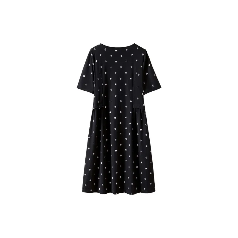 Cypress House Short-Sleeved Dresses Women's Black Base With White Dots-1