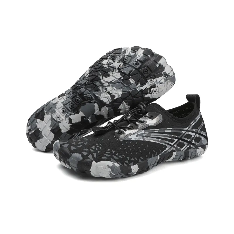 GESENLANG Slip Resistant Breathable Quick Dry Wear Resistant River Trekking Shoes Men's Black Gray-5