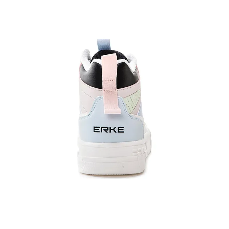 Erke Anti Slip Wear Resistant High Top Skateboard Shoes Women's Black White Blue-4
