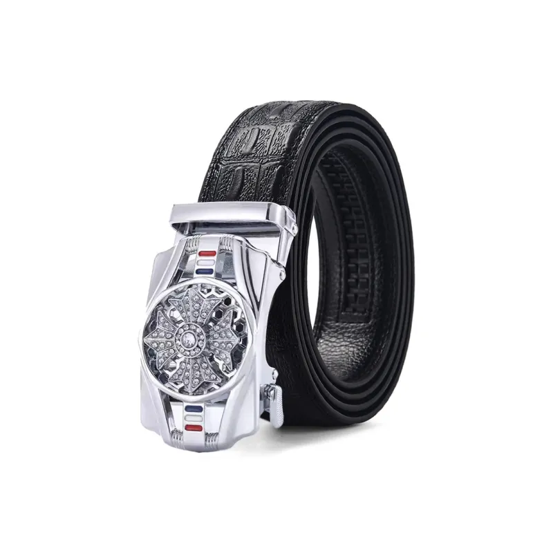 ALIEN BANG Cow Leather Leather Belts Men's Black Width 3.6cm-1