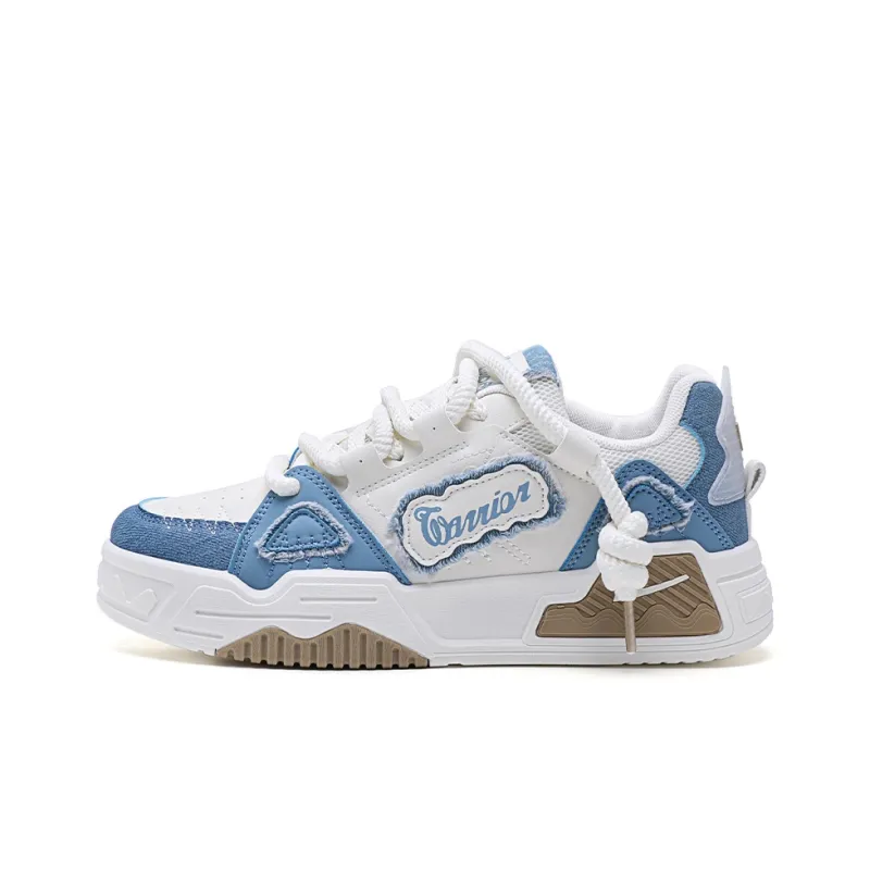Warrior Wear Resistant Height Increasing Low Top Skateboard Shoes Men's Light Beige Blue-0