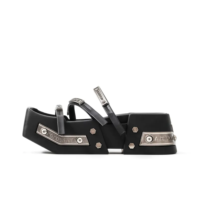 VINYVIOLA Fashion Versatile Sigil Metal Buckle Decoration Pirate Ship Platform Height Increasing Beach Sandals Women's-0