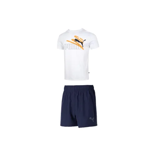 PUMA Casual Sportswear Men Set White Tops+Tweed Blue Shorts