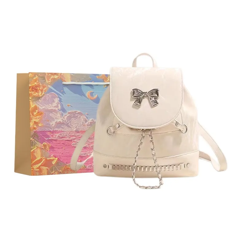 BRINCH PU Backpack Regular Women's Pink/White/Black/Silver-1