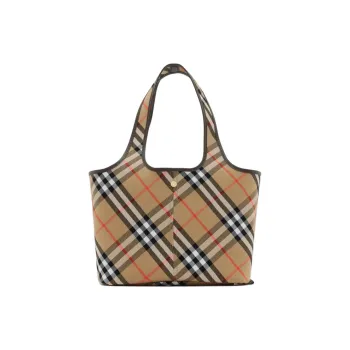 Burberry 100% Cotton Tote Bag Shopping Bag Shoulder Bag Handbag Small Size Women's Brown