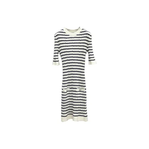 CHANEL Short-Sleeved Dresses Women's Black/White