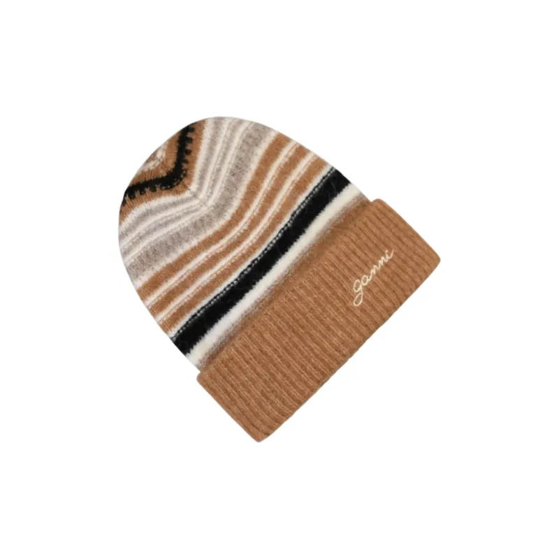 GANNI Striped Logo-embroidered Beanie-2