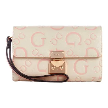 GUESS Faux Leather Cell Phone Pouch Clutch Women's Gray White