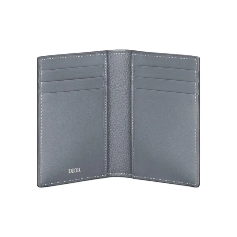 DIOR Smooth Calfskin With Grain Texture Calfskin Card Holder Men's Dark Gray-3