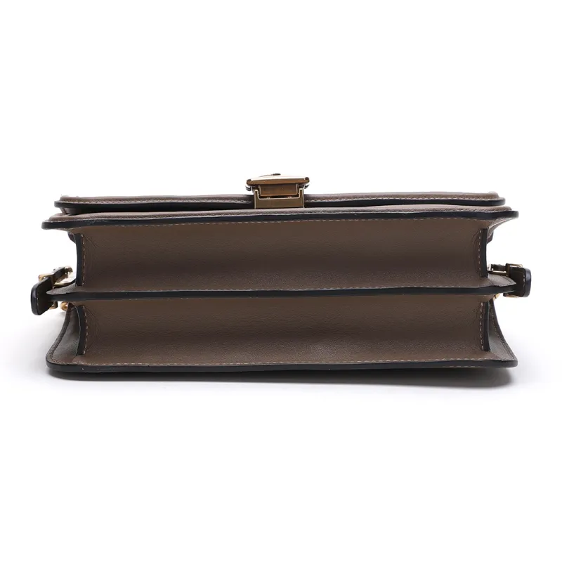 Satchi Cow Leather Shoulder Bag Regular Women's Khaki/Yellow Brown/White-5