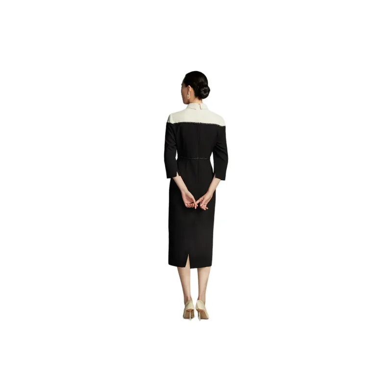 BBLLUUEE Long Sleeved Dress Women's Black White-1