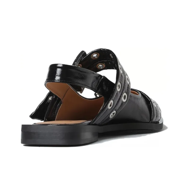 GANNI Buckle Flat Leather Sandals-4