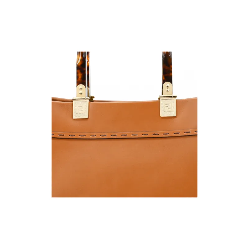 FENDI Sunshine Cow Leather Tote Bag, Shopping Bag, Handbag Tubas Unisex Brown-8