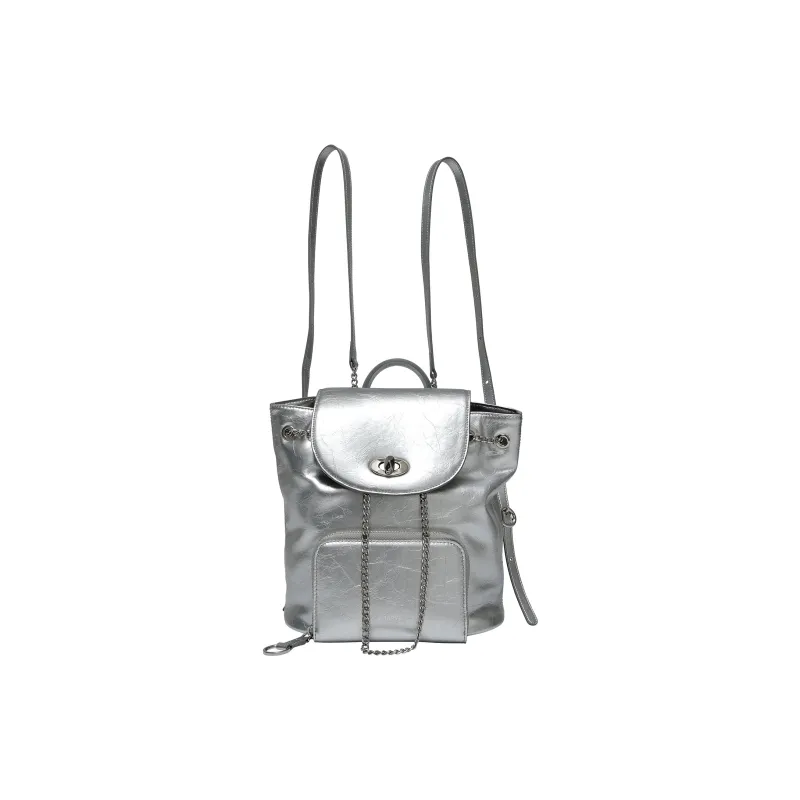 Shinpos Cow Leather Backpack Regular Women's Silver-0