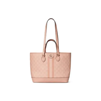 GUCCI Ophidia Canvas With Leather Binding Tote Bag Portable Shopping Bag Small Size Women's Gray Pink