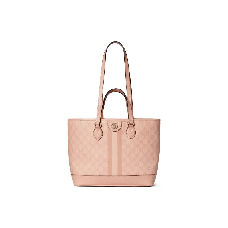 GUCCI Ophidia Canvas With Leather Binding Tote Bag Portable Shopping Bag Small Size Women's Gray Pink-0
