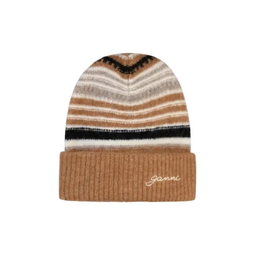 GANNI Striped Logo-embroidered Beanie