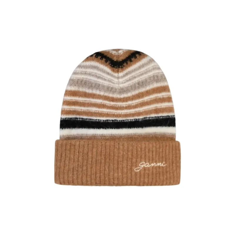 GANNI Striped Logo-embroidered Beanie-0
