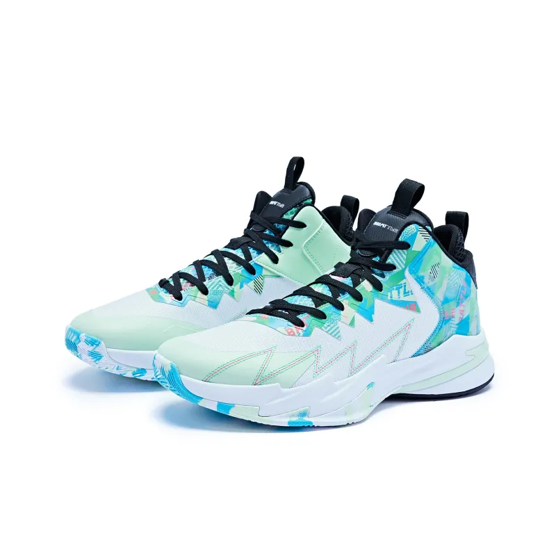 QIAODAN Durable Breathable Mid Top Basketball Shoes Men's Teal-2