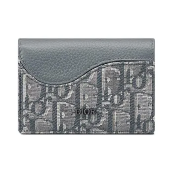 DIOR Saddle Grained Cow Leather Card Holder Men's Dark Gray