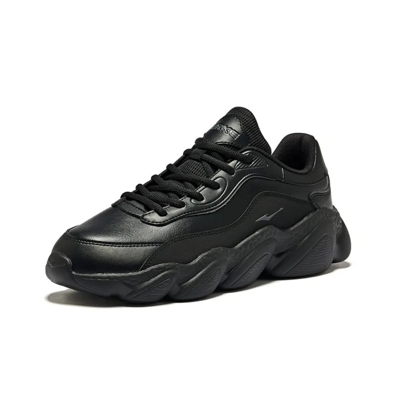 Erke Sweetheart 2 Leather Wear Resistant Slip Resistant Low Top Casual Shoes Men's Jet Black-2