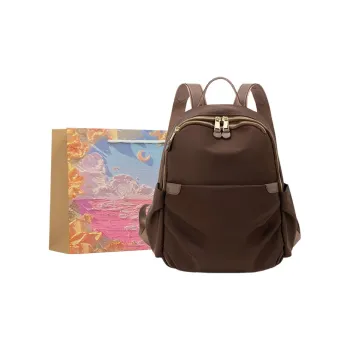 BRINCH Textured Fabric Backpack Regular Women's Coffee/Apricot & Brown