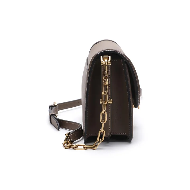 Satchi Cow Leather Shoulder Bag Regular Women's Khaki/Yellow Brown/White-2