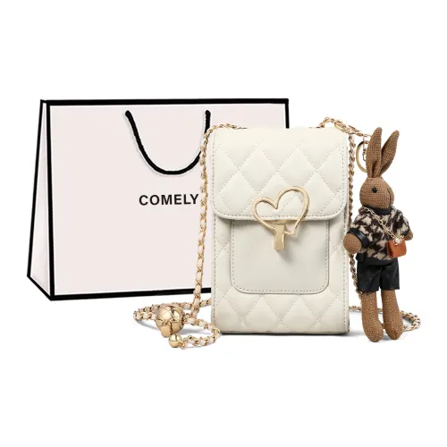 COMELY Cow Leather Patchwork Synthetic Leather Cell Phone Pouch Crossbody Bag Shoulder Bag Regular Women's Ecru/Black