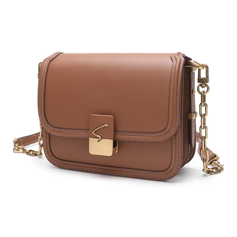 Satchi Cow Leather Shoulder Bag Regular Women's Khaki/Yellow Brown/White-8
