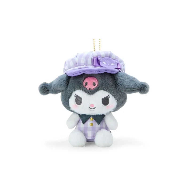 Sanrio Kuromi Colorful Plaid Newsboy Cap Dolls Plush Pendant 16cm High-2