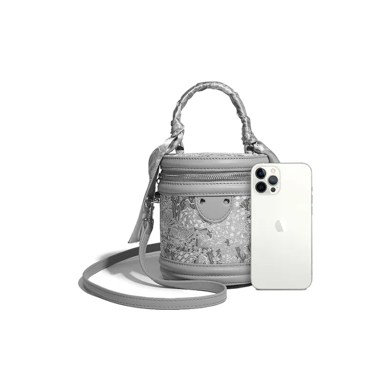 H YXIANG Microfiber Synthetic Leather Bucket Bag, Shoulder Bag, Crossbody Bag, Handbag Women's Gray/Pink-7