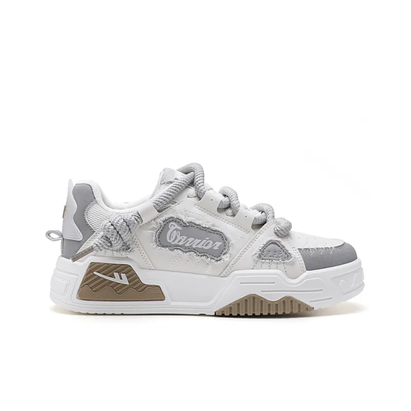 Warrior Wear Resistant Height Increasing Low Top Skateboard Shoes Men's Beige Gray-2