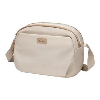 POLO Fabric Shoulder Bag Crossbody Bag Medium Size Women's Ecru/Gray