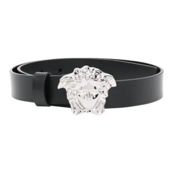 VERSACE Medusa Head Design Smooth Buckle Leather Leather Belts Unisex Black