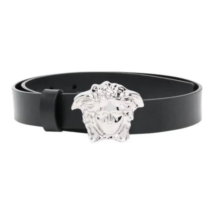 VERSACE Medusa Head Design Smooth Buckle Leather Leather Belts Unisex Black-0