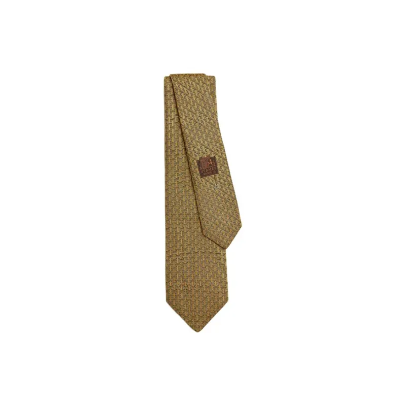HERMES Mulberry Silk Ties Men's Yellow-0