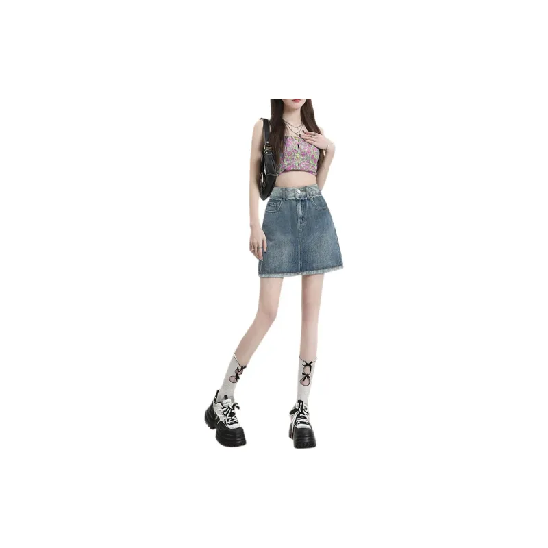 Weixi Denim Short Skirts Women's Blue-1