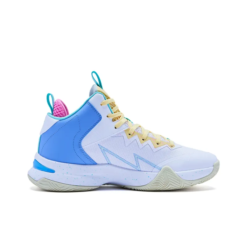 QIAODAN Durable Breathable Mid Top Basketball Shoes Men's White Green-1