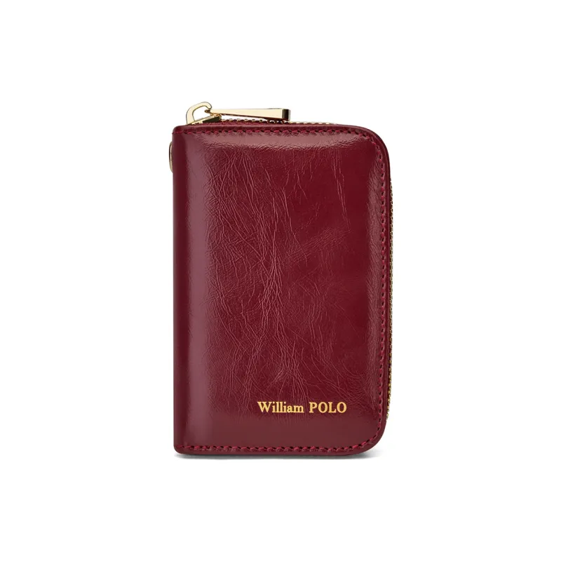 WilliamPOLO Cow Leather Multifunction Trunk Mini Card Bag With Zipper Coin Purse Regular Unisex Multicolor-6