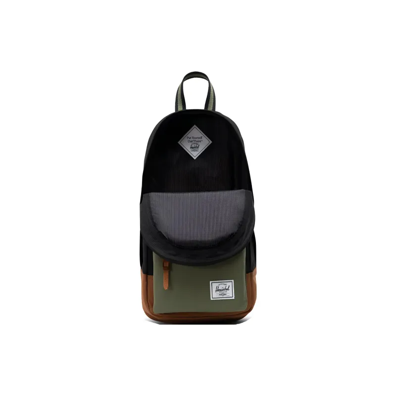 Herschel Recycled Fabric Crossbody Bag Shoulder Bag Unisex Black With Four-Leaf Clover And Brown Saddle Design-3