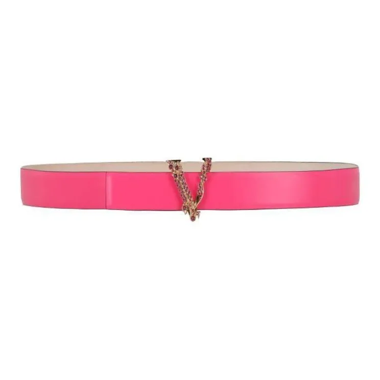 VERSACE Solid Color Design Smooth Buckle Calfskin Leather Belts Women's Pink-0