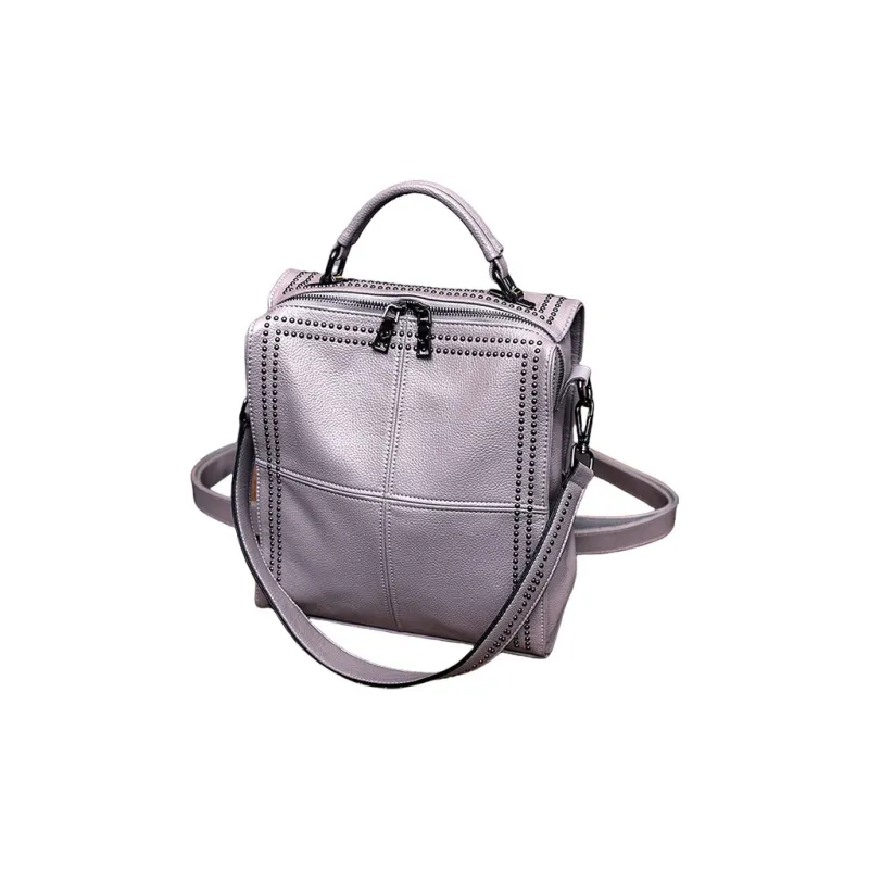 TTaG．baG Cow Leather Portable One Shoulder Backpack Regular Women's Gray/Pink/Black-0