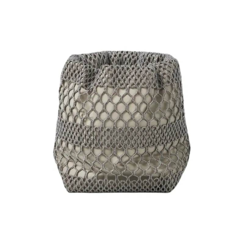 Brunello Cucinelli Precious Net Embroidery Bucket Bags Shoulder Bag Crossbody Bag Women's Taupe-0