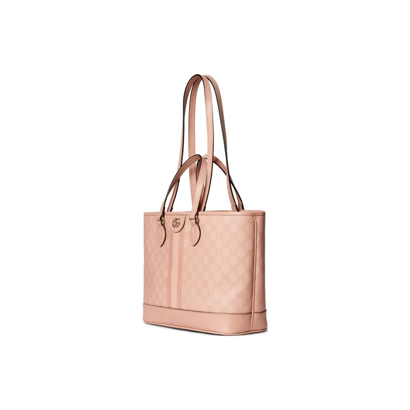 GUCCI Ophidia Canvas With Leather Binding Tote Bag Portable Shopping Bag Small Size Women's Gray Pink-1