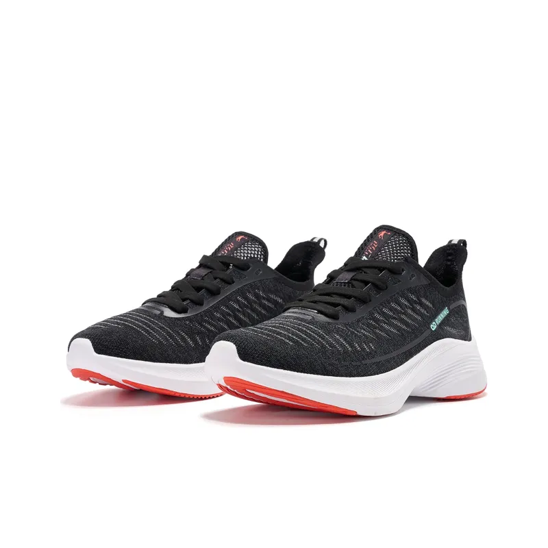 QIAODAN Cushioned Slip Resistant Low Top Running Shoes Men's Black White Orange-2