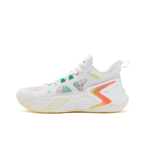 QIAODAN Rampage 1.0 Cushioning Wear Resistant Low Top Patented Rebound Technology Basketball Shoes Men's White Pink