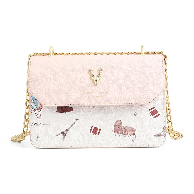 COMELY Cow Leather Patchwork Synthetic Leather Small Square Bag Shoulder Bag Crossbody Bag Regular Women's Pink/Ecru-1